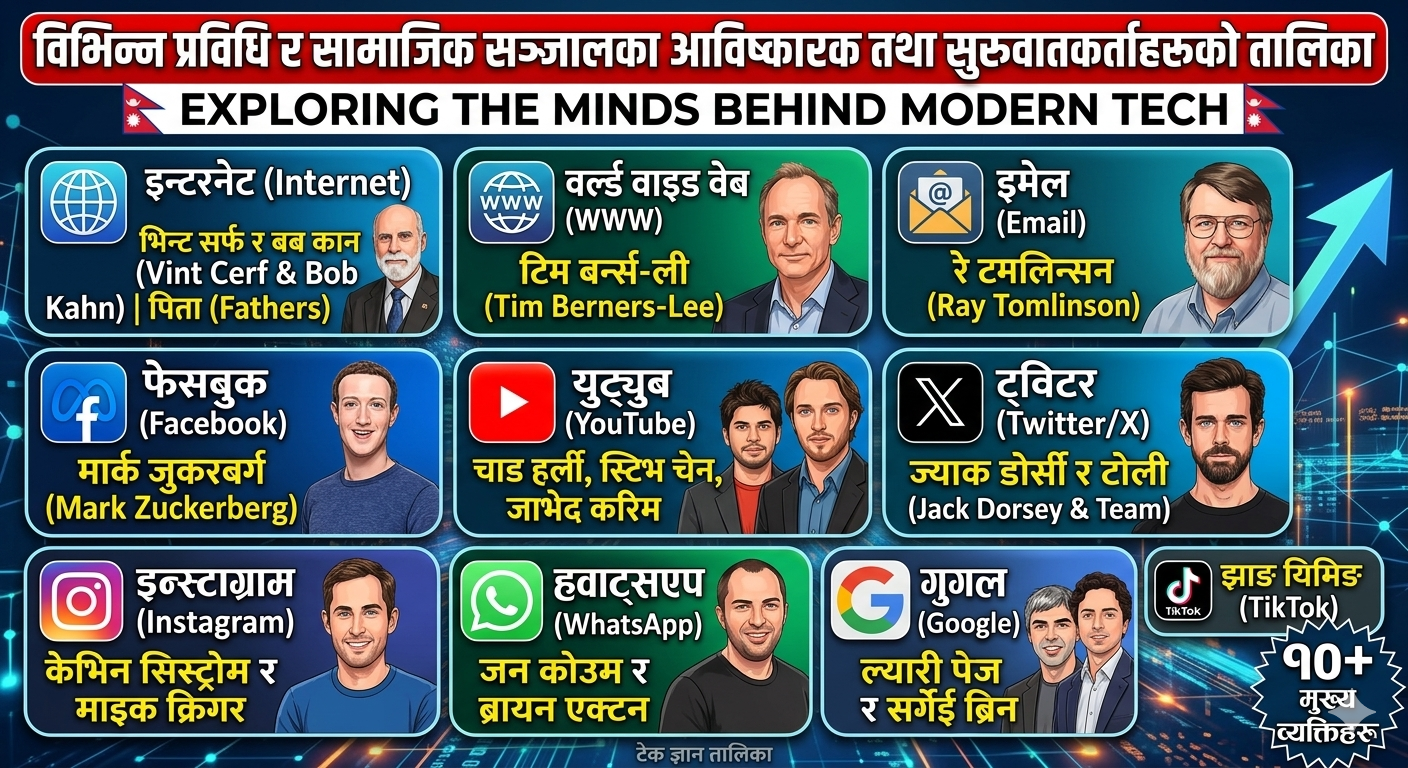 Table of inventors and founders of various technologies and social networks